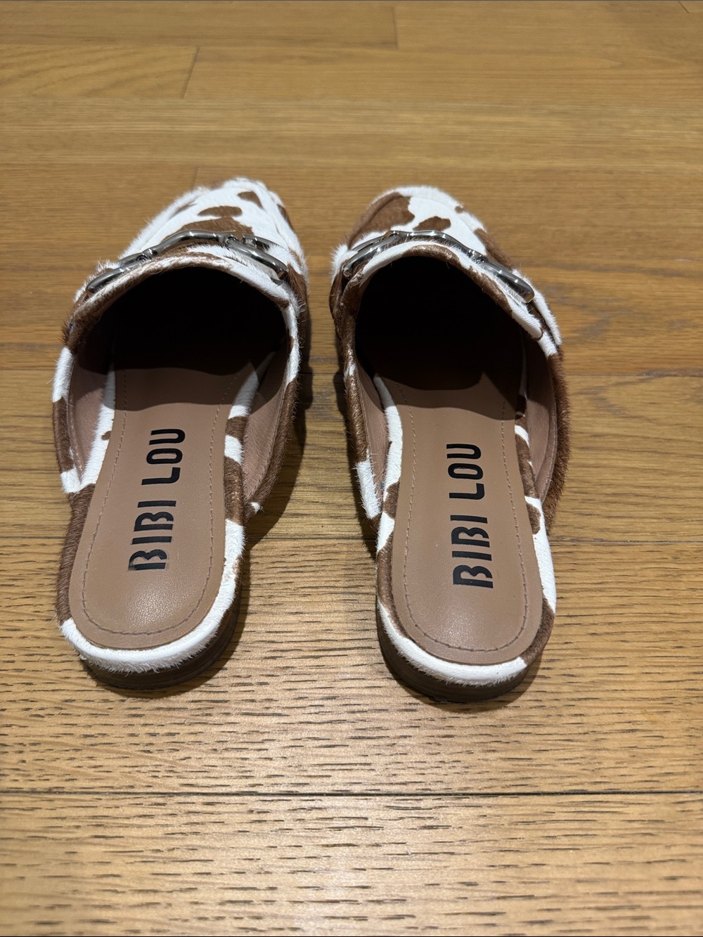 Bibi Lou Brown & White Cow-Print Slip-On Loafers - Picture 4 of 6